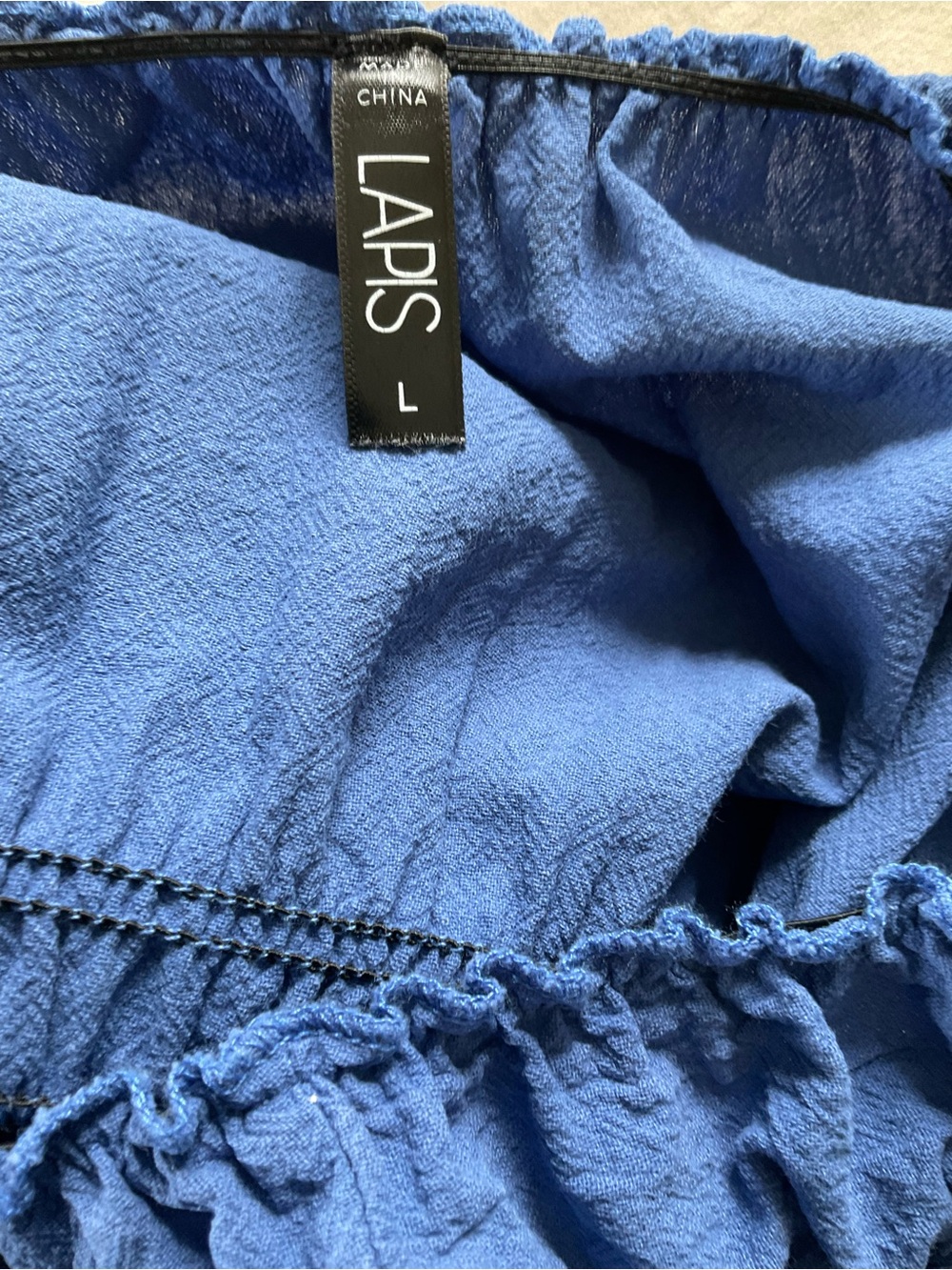 Lapis Anthropologie Blue Cotton Linen Smocked Tiered Dress Size L Cottagecore - Picture 4 of 5